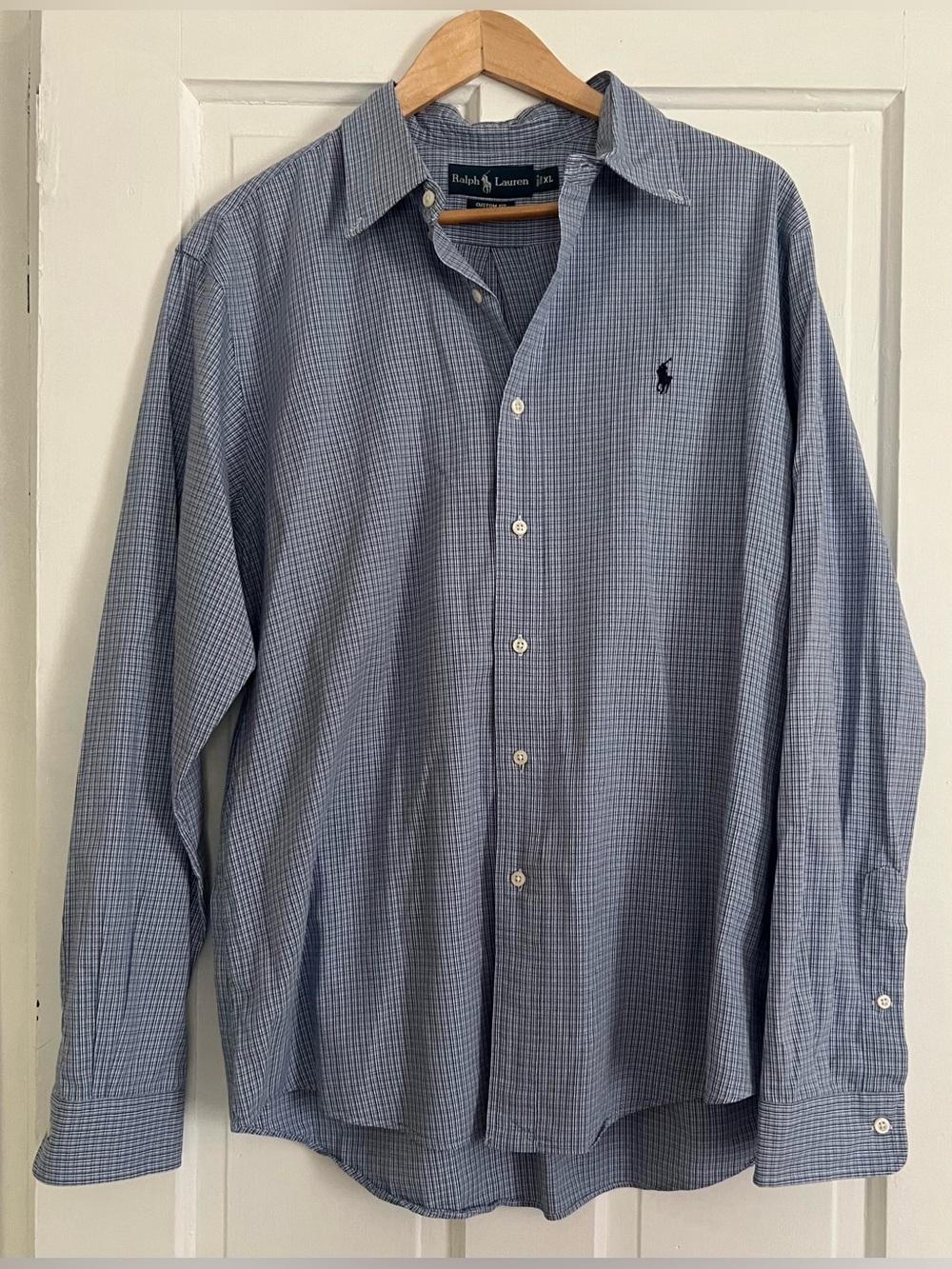 Ralph Lauren Men's XL Cotton Oxford Button Down Shirt Blue Plaid Pony Logo